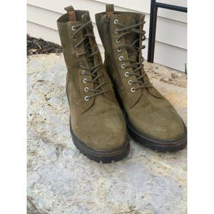 Lucky Brand Idara Leather suede Military green combat boot zip-up and lace women
